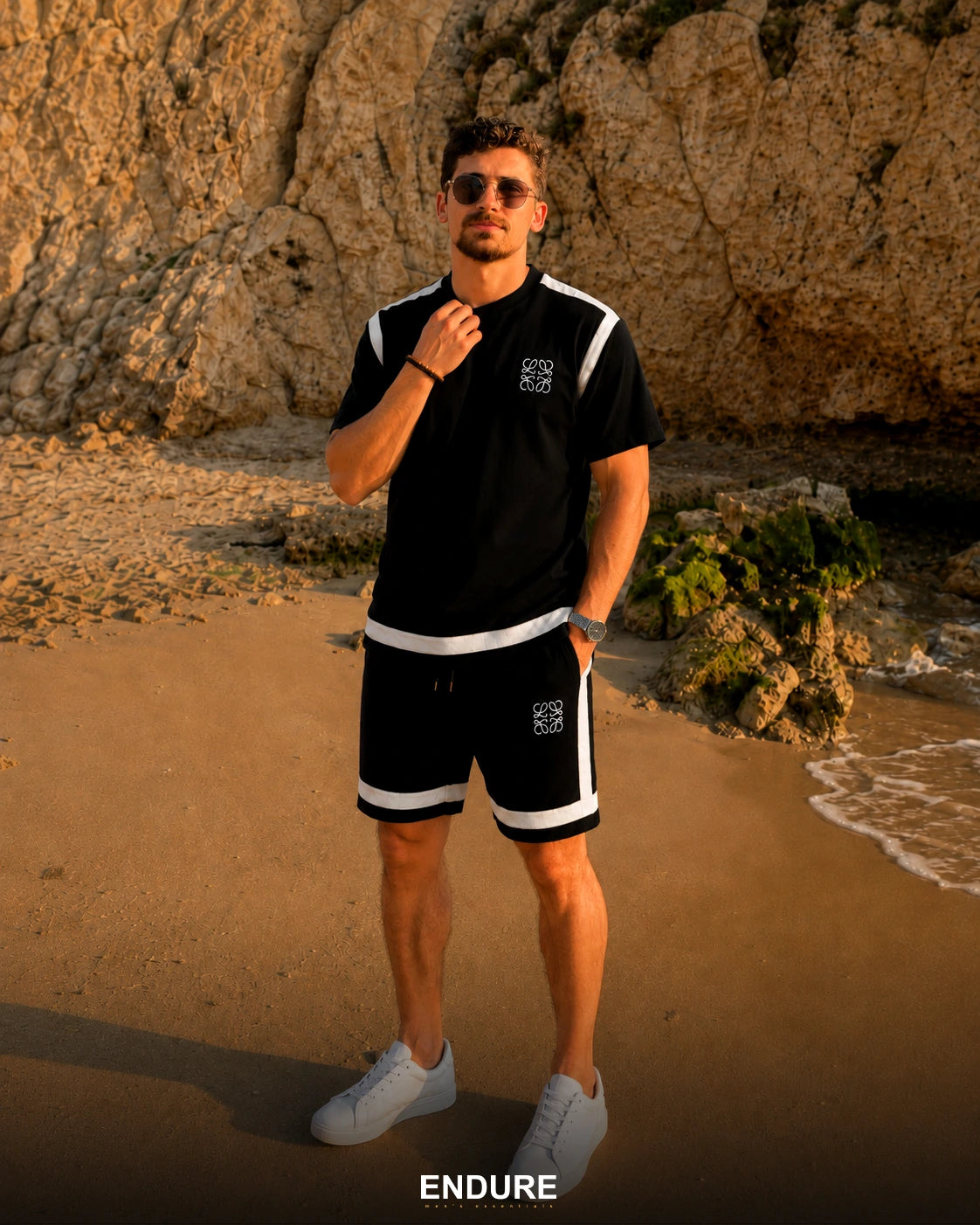 طقم ميلانو رجالي صيفي — تيشيرت وشورت إنترلوك